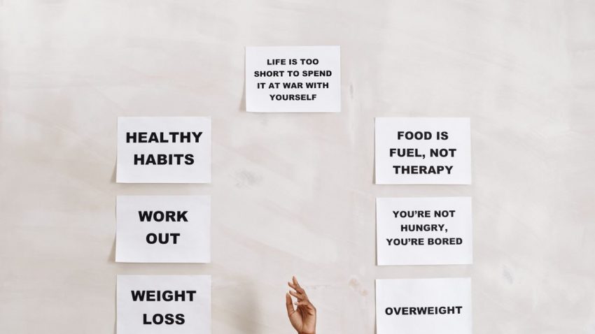 Collection of motivational quotes promoting healthy habits and mental well-being.